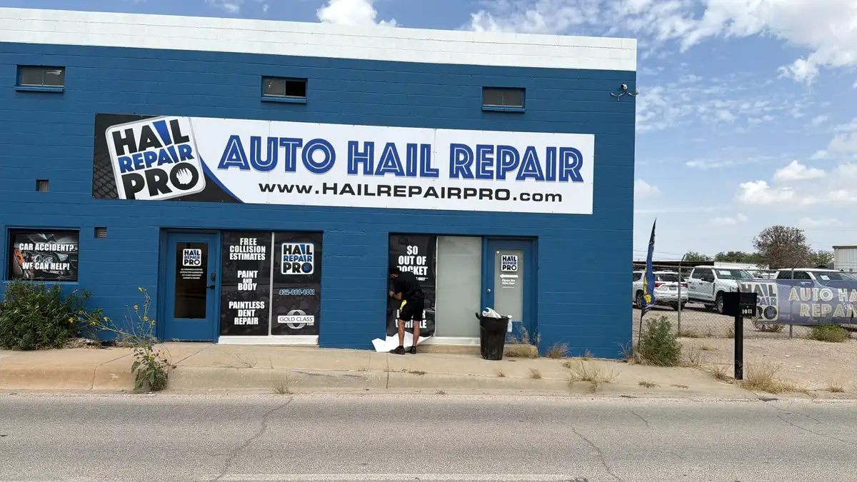 Hail Repair Pro shop front on South Garfield Street in Midland with its Auto Hail Repair sign